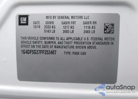 2015 Buick Lacrosse Premium Ii z USA, uszkodzony, nr VIN 1G4GF5G37FF253487